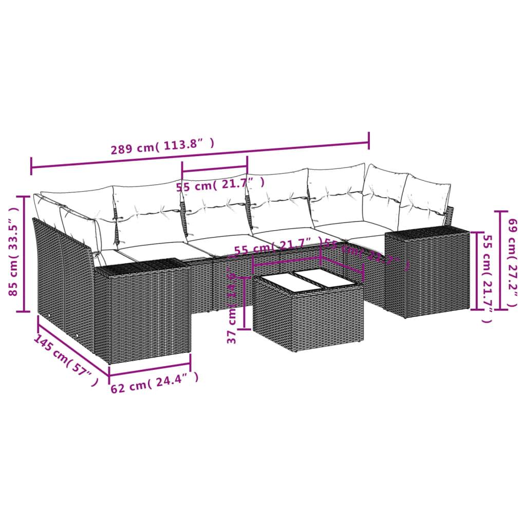 vidaXL 8-tlg. Garten-Sofagarnitur mit Kissen Grau Poly Rattan