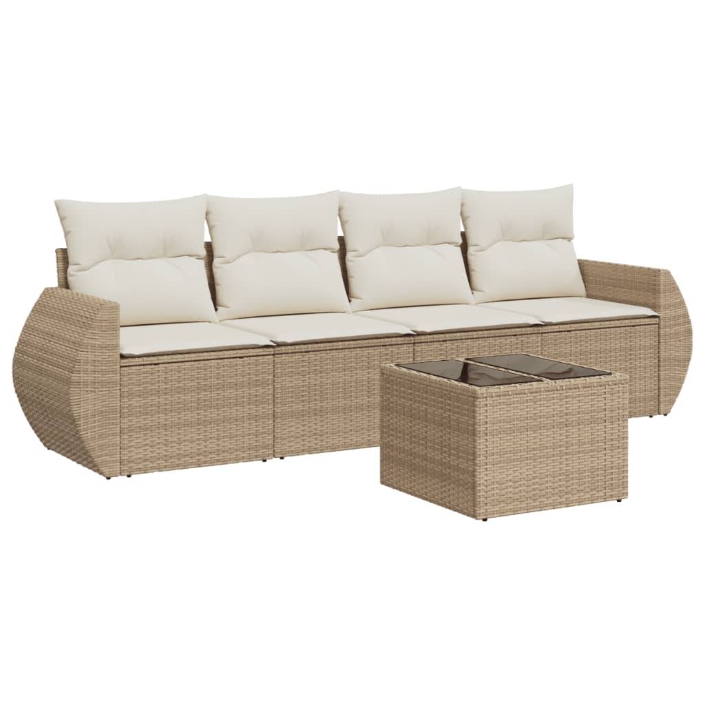 vidaXL 5-tlg. Garten-Sofagarnitur mit Kissen Beige Poly Rattan