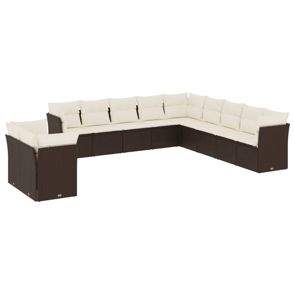 vidaXL 11-tlg. Garten-Sofagarnitur mit Kissen Braun Poly Rattan
