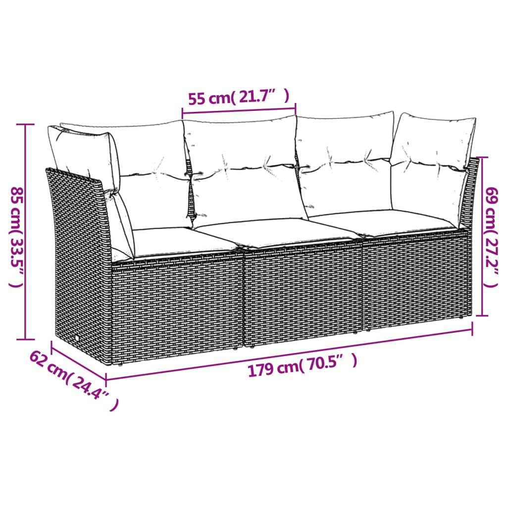 vidaXL 3-tlg. Garten-Sofagarnitur mit Kissen Hellgrau Poly Rattan