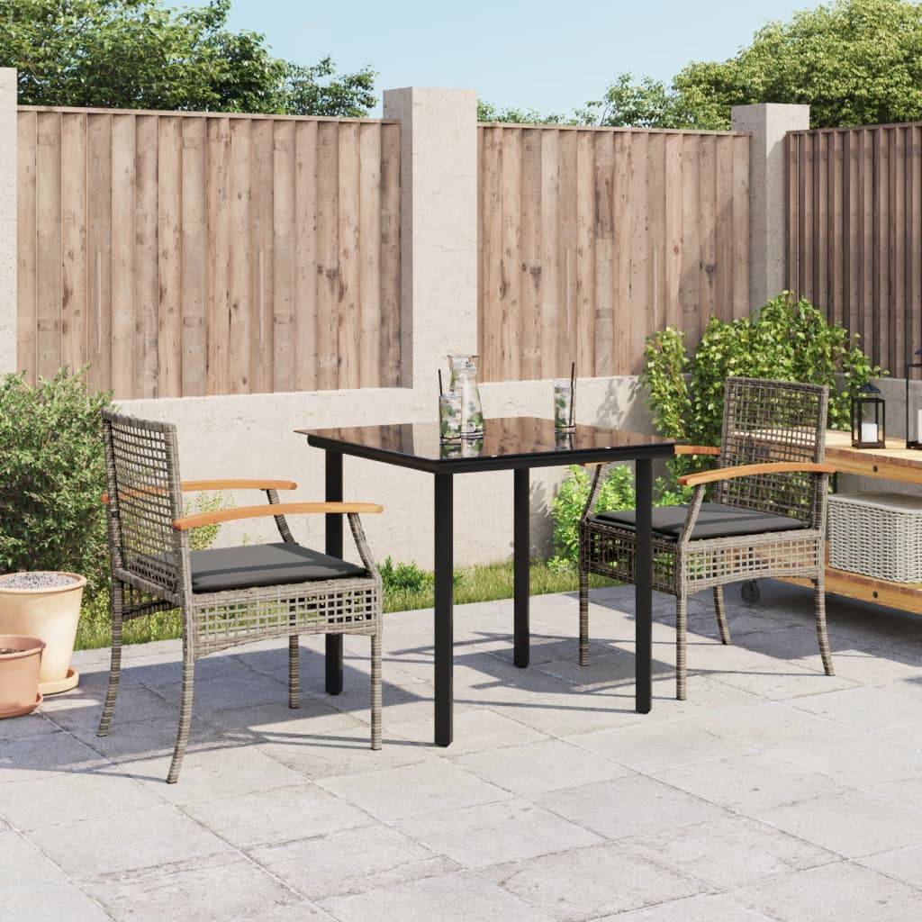 vidaXL 3-tlg. Garten-Essgruppe mit Kissen Grau Poly Rattan