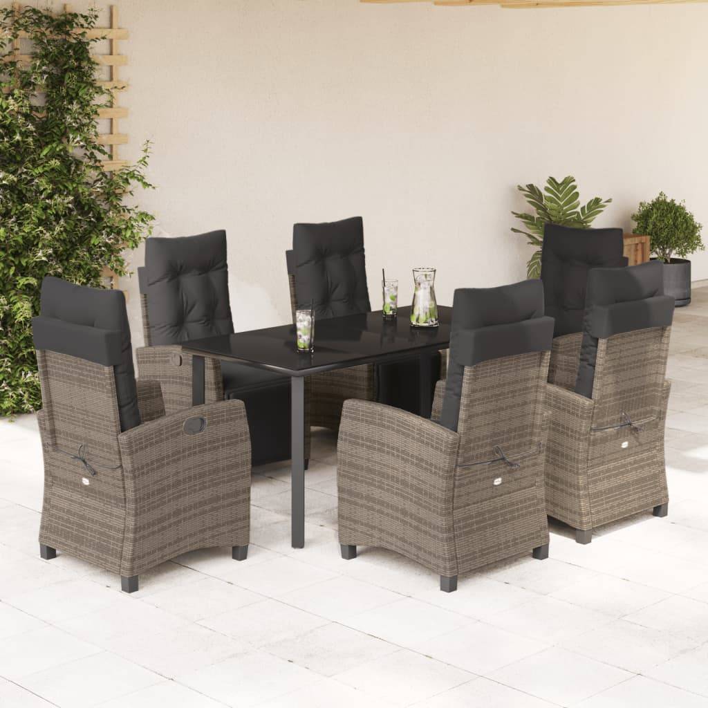 vidaXL 7-tlg. Garten-Essgruppe mit Kissen Grau Poly Rattan