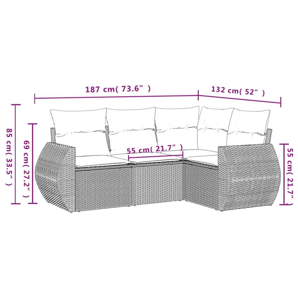 vidaXL 4-teiliges Gartensofa-Set mit Kissen, schwarzes Polyrattan