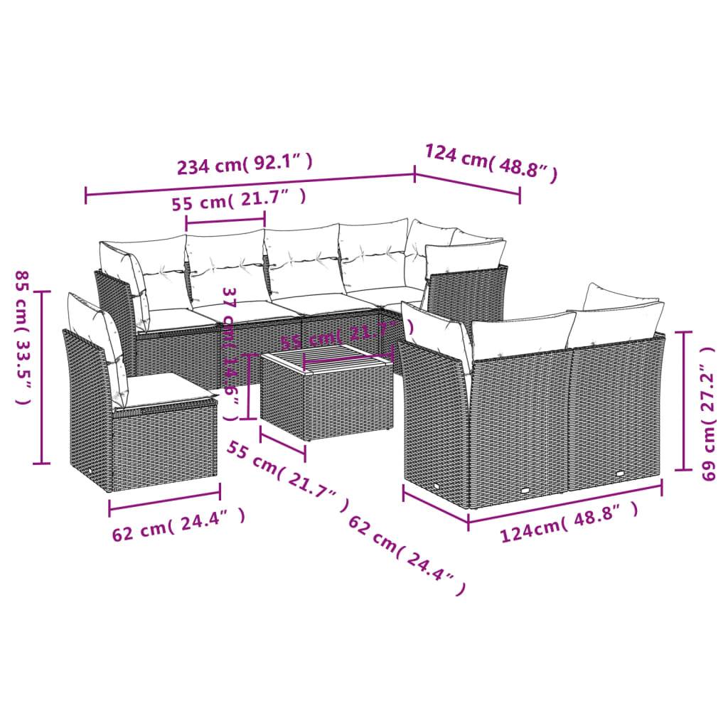 vidaXL 9-tlg. Garten-Sofagarnitur mit Kissen Schwarz Poly Rattan