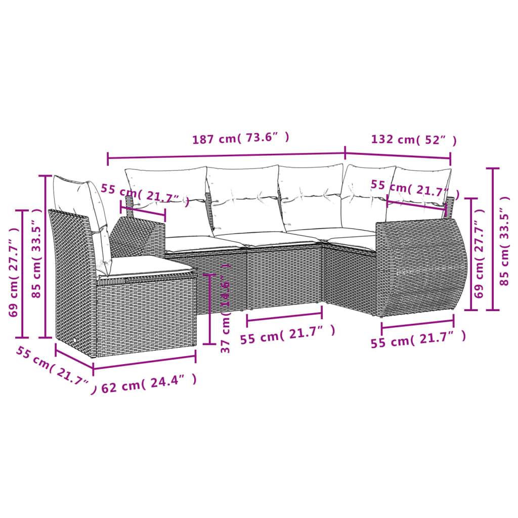 vidaXL 5-tlg. Garten-Sofagarnitur mit Kissen Braun Poly Rattan