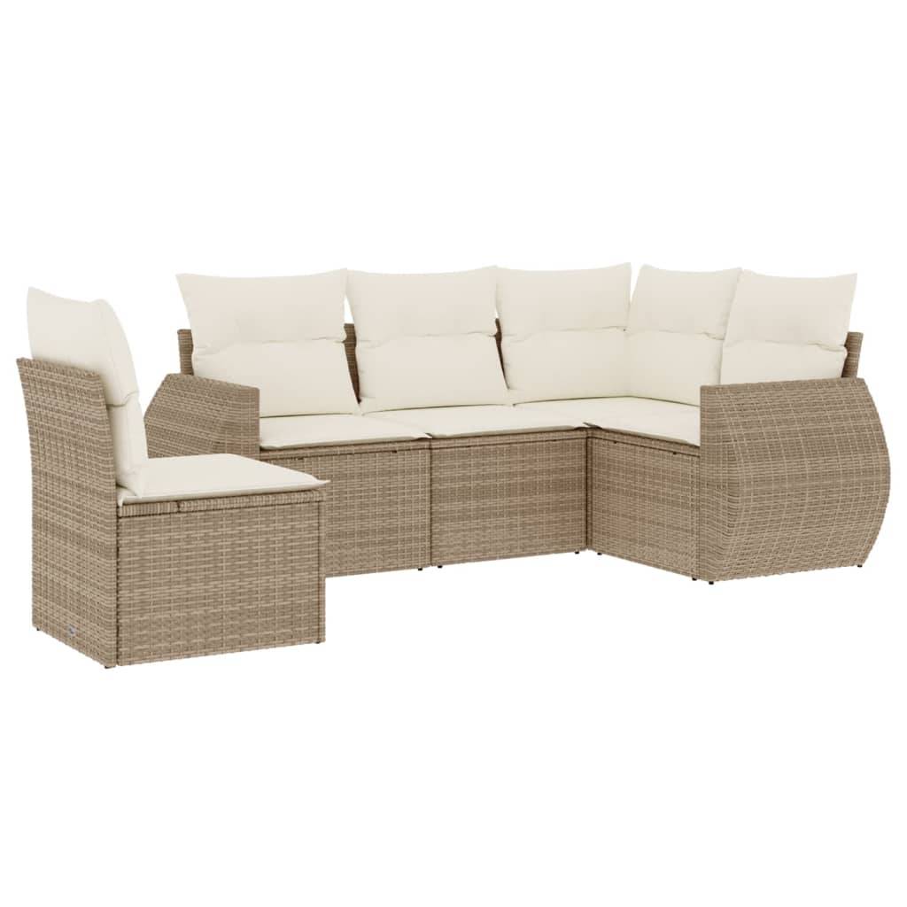 vidaXL 5-tlg. Garten-Sofagarnitur mit Kissen Beige Poly Rattan