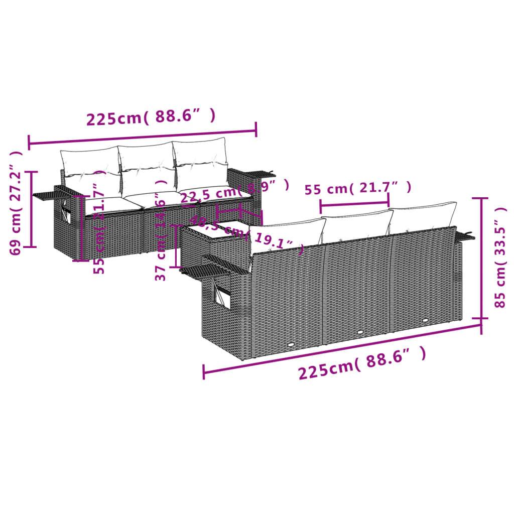 vidaXL 7-tlg. Garten-Sofagarnitur mit Kissen Braun Poly Rattan