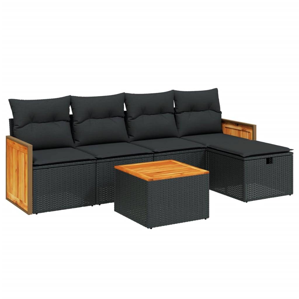 vidaXL 6-tlg. Garten-Sofagarnitur mit Kissen Schwarz Poly Rattan