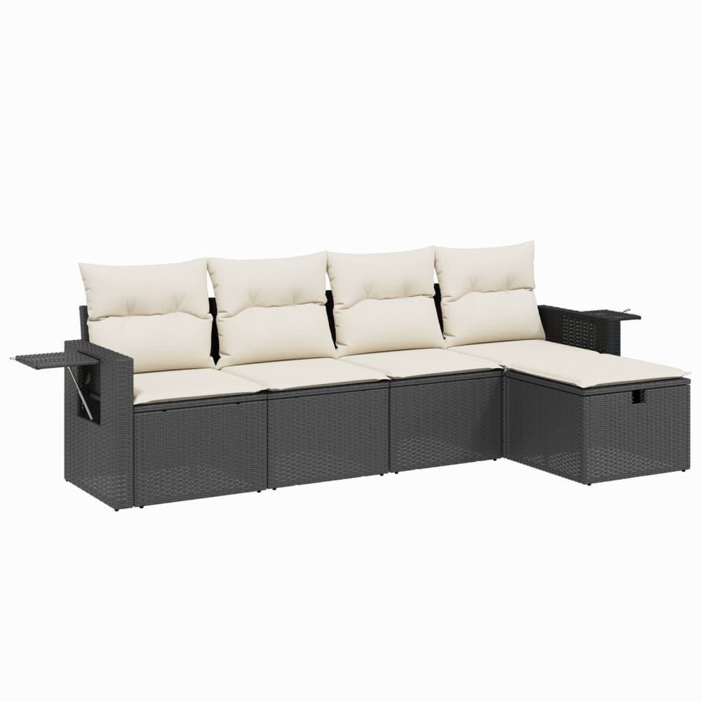 vidaXL 5-tlg. Garten-Sofagarnitur mit Kissen Schwarz Poly Rattan
