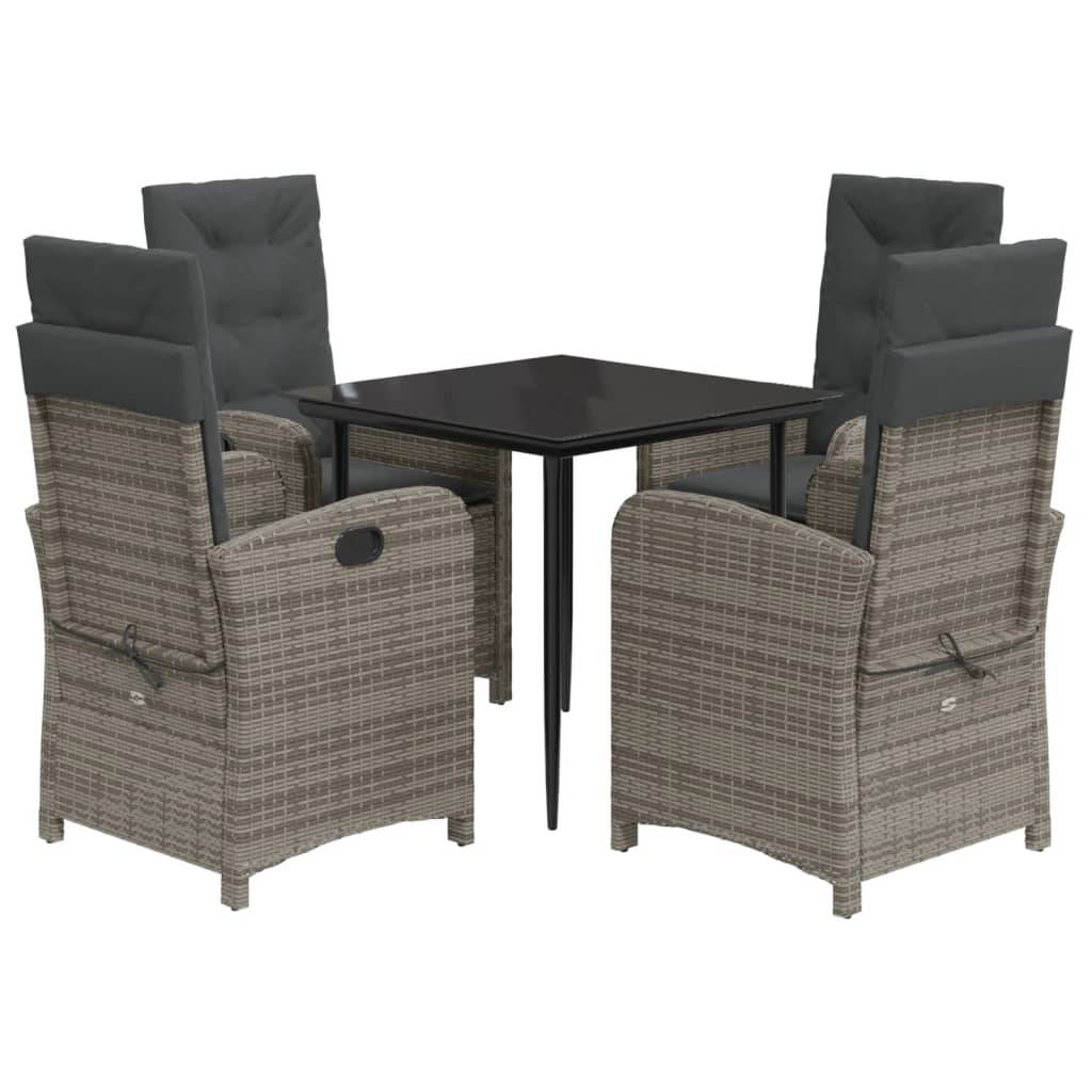 vidaXL 5-tlg. Garten-Essgruppe mit Kissen Grau Poly Rattan