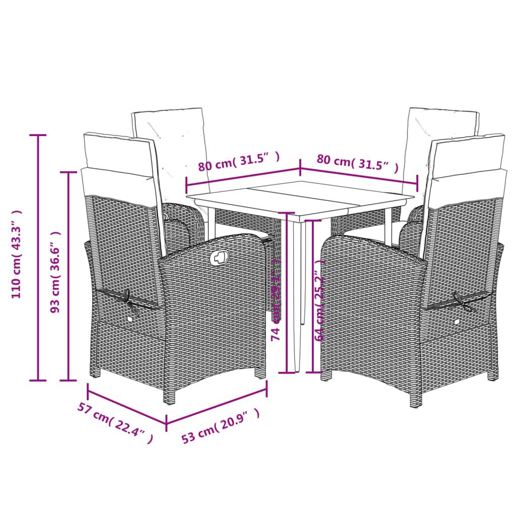vidaXL 5-tlg. Garten-Essgruppe mit Kissen Braun Poly Rattan
