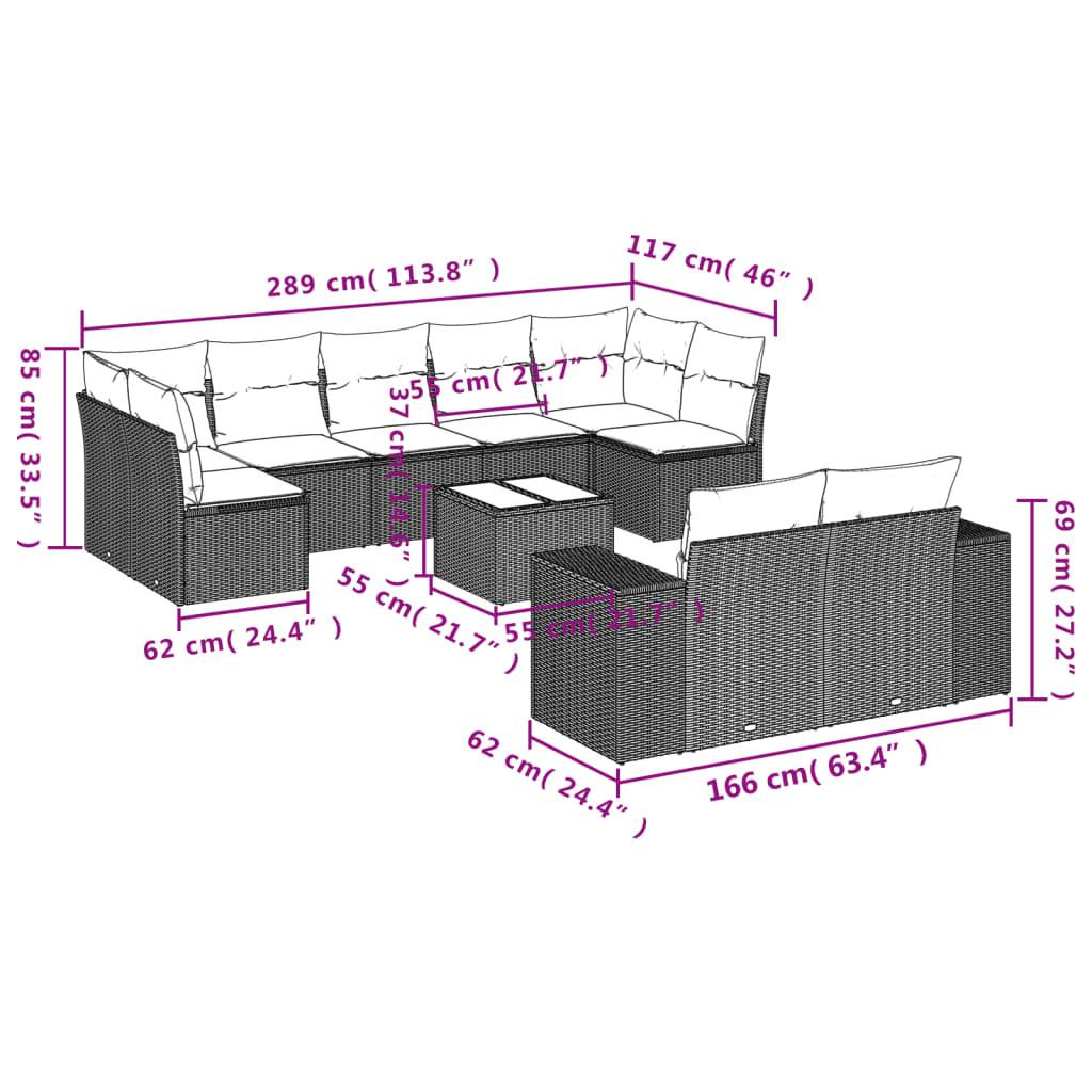 vidaXL 10-tlg. Garten-Sofagarnitur mit Kissen Grau Poly Rattan
