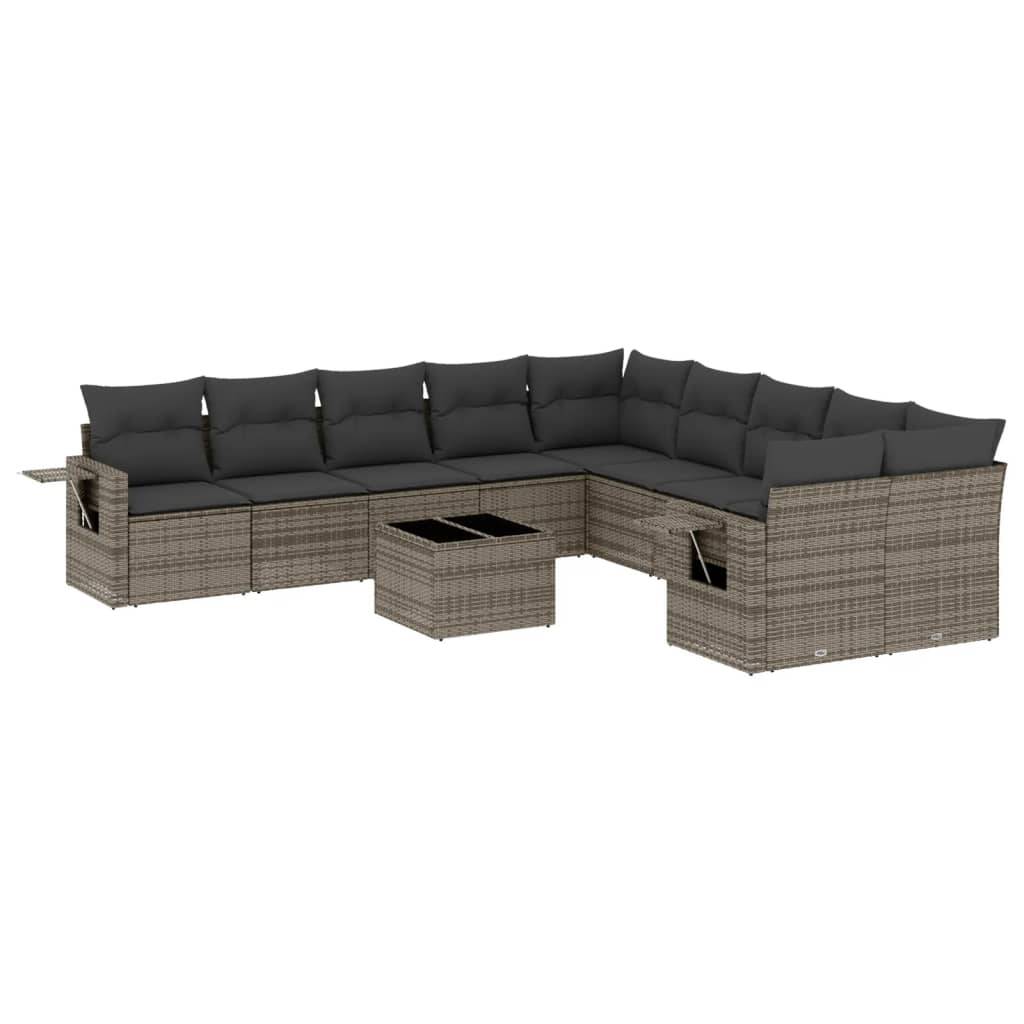 vidaXL 11-tlg. Garten-Sofagarnitur mit Kissen Grau Poly Rattan