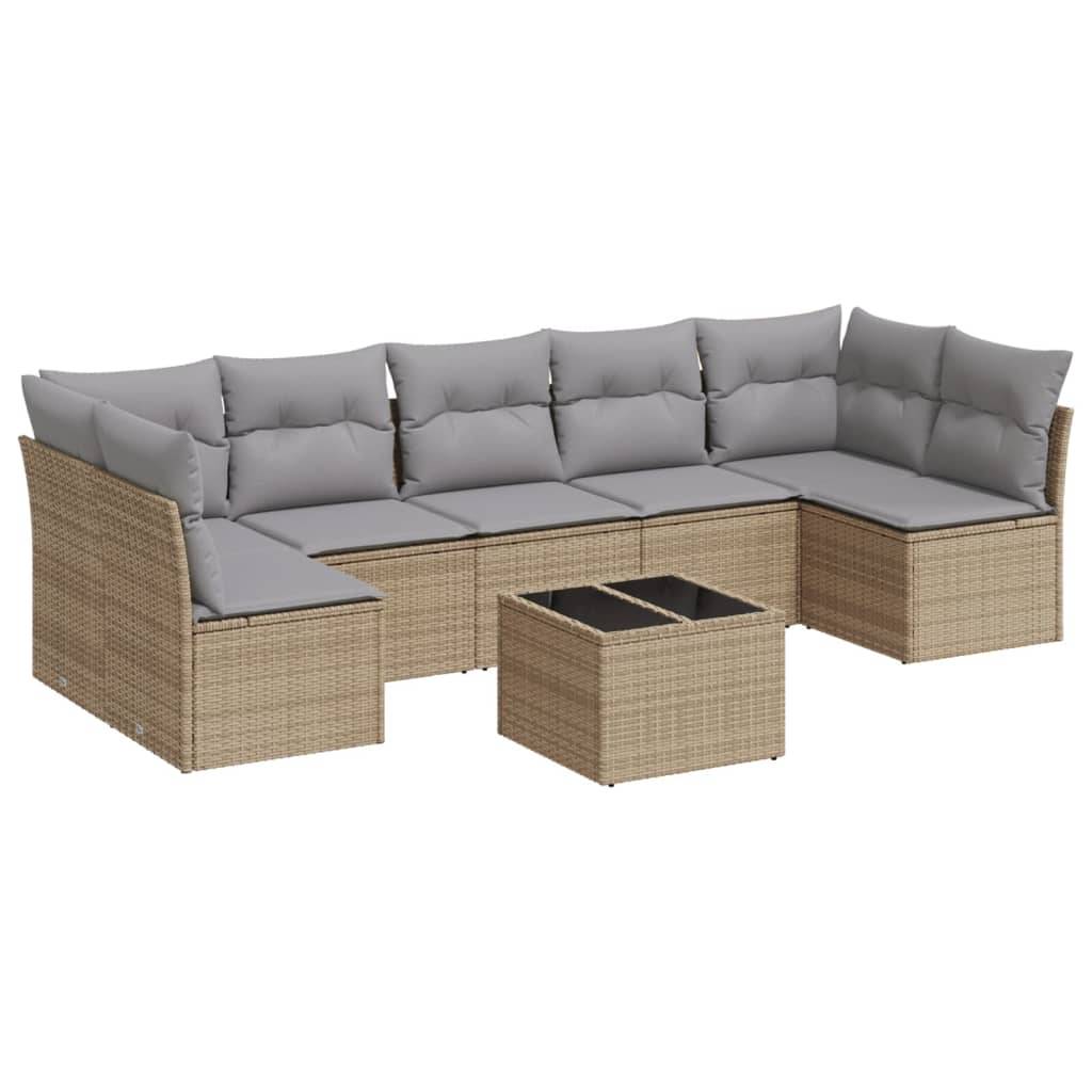 vidaXL 8-tlg. Garten-Sofagarnitur mit Kissen Beige Poly Rattan