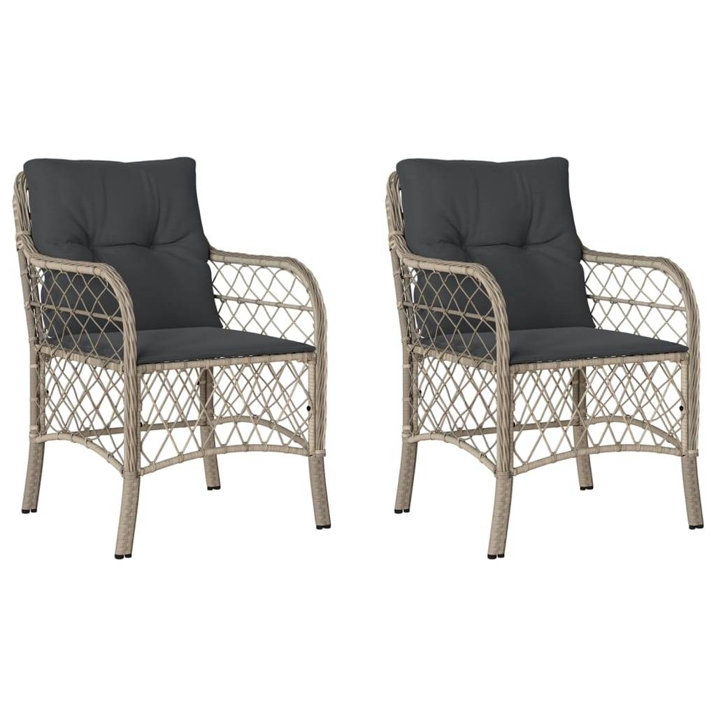 vidaXL Gartenstühle mit Kissen 2 Stk. Hellgrau Poly Rattan