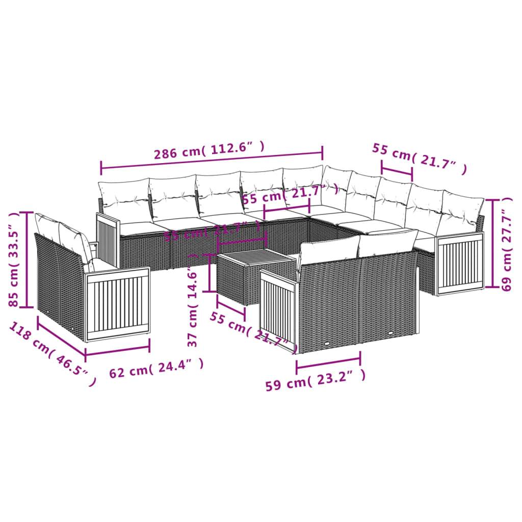 vidaXL 14-tlg. Garten-Sofagarnitur mit Kissen Beige Poly Rattan