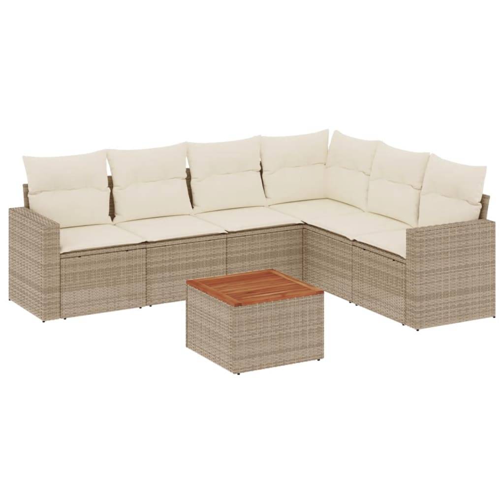 vidaXL 7-tlg. Garten-Sofagarnitur mit Kissen Beige Poly Rattan