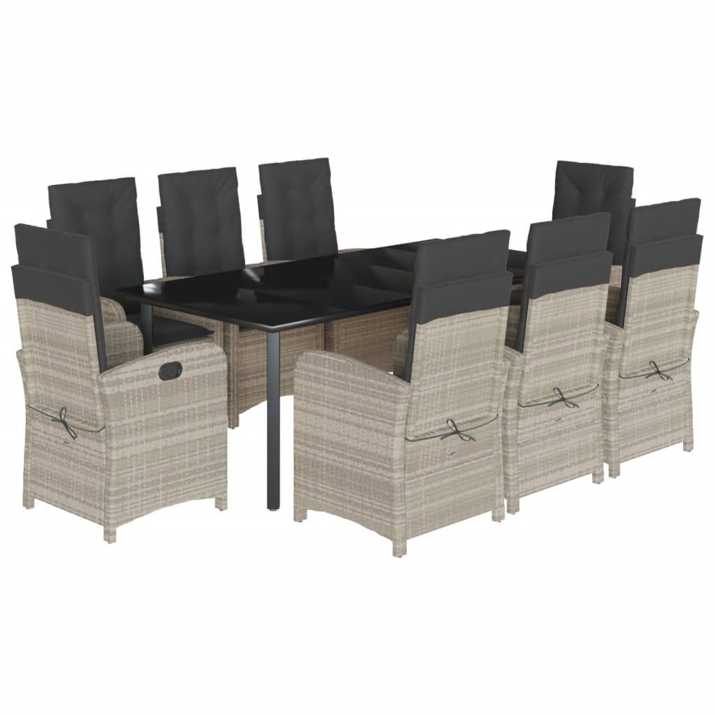 vidaXL 9-tlg. Garten-Essgruppe mit Kissen Hellgrau Poly Rattan