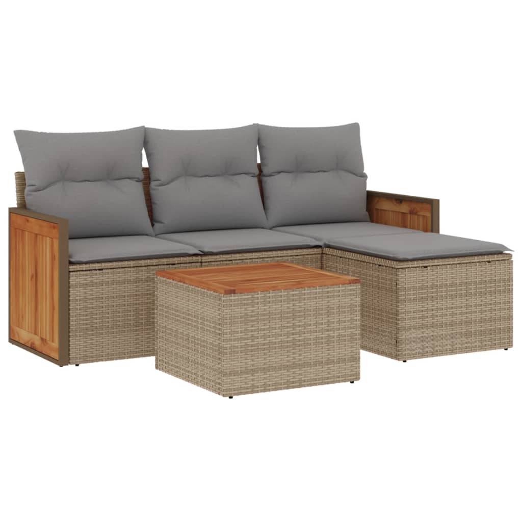 vidaXL 5-tlg. Garten-Sofagarnitur mit Kissen Beige Poly Rattan