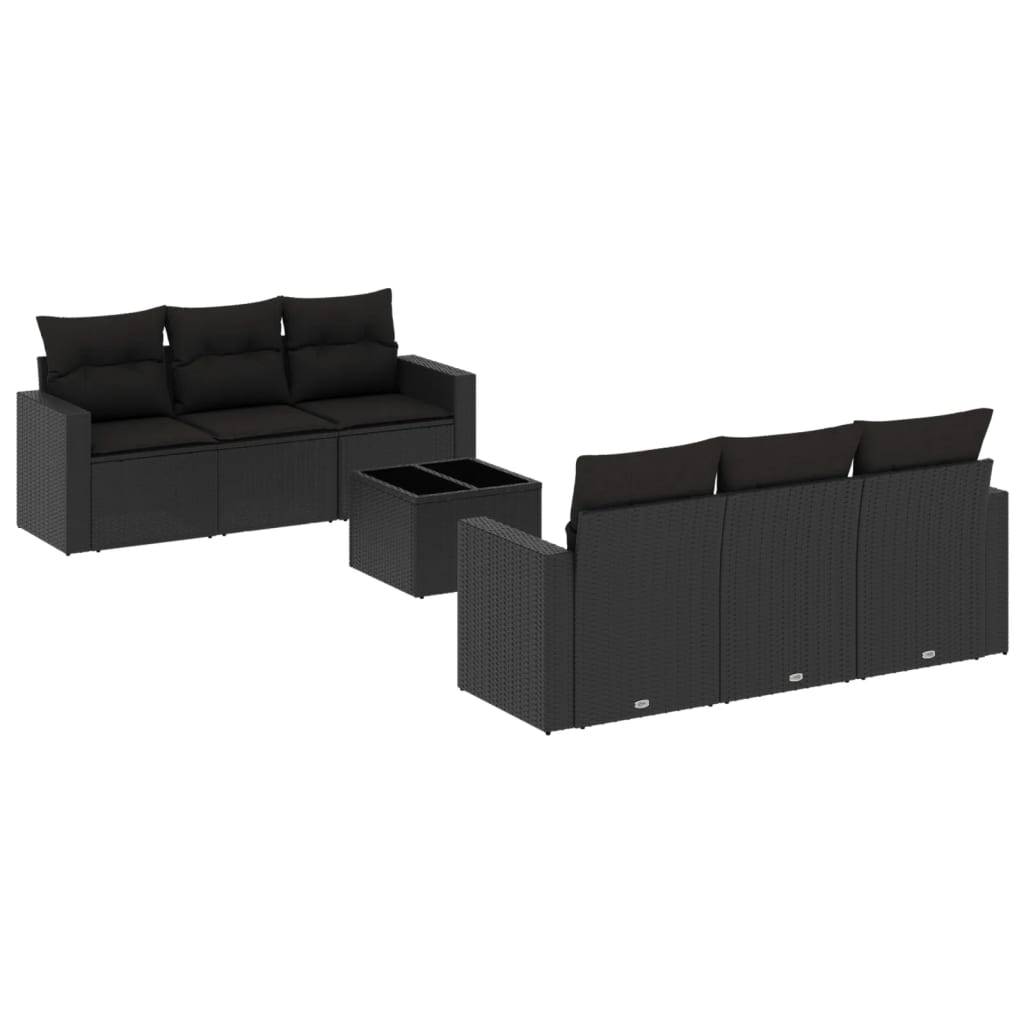 vidaXL 7-tlg. Garten-Sofagarnitur mit Kissen Schwarz Poly Rattan