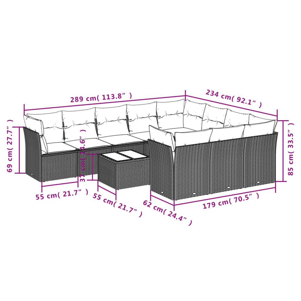 vidaXL 11-tlg. Garten-Sofagarnitur mit Kissen Braun Poly Rattan