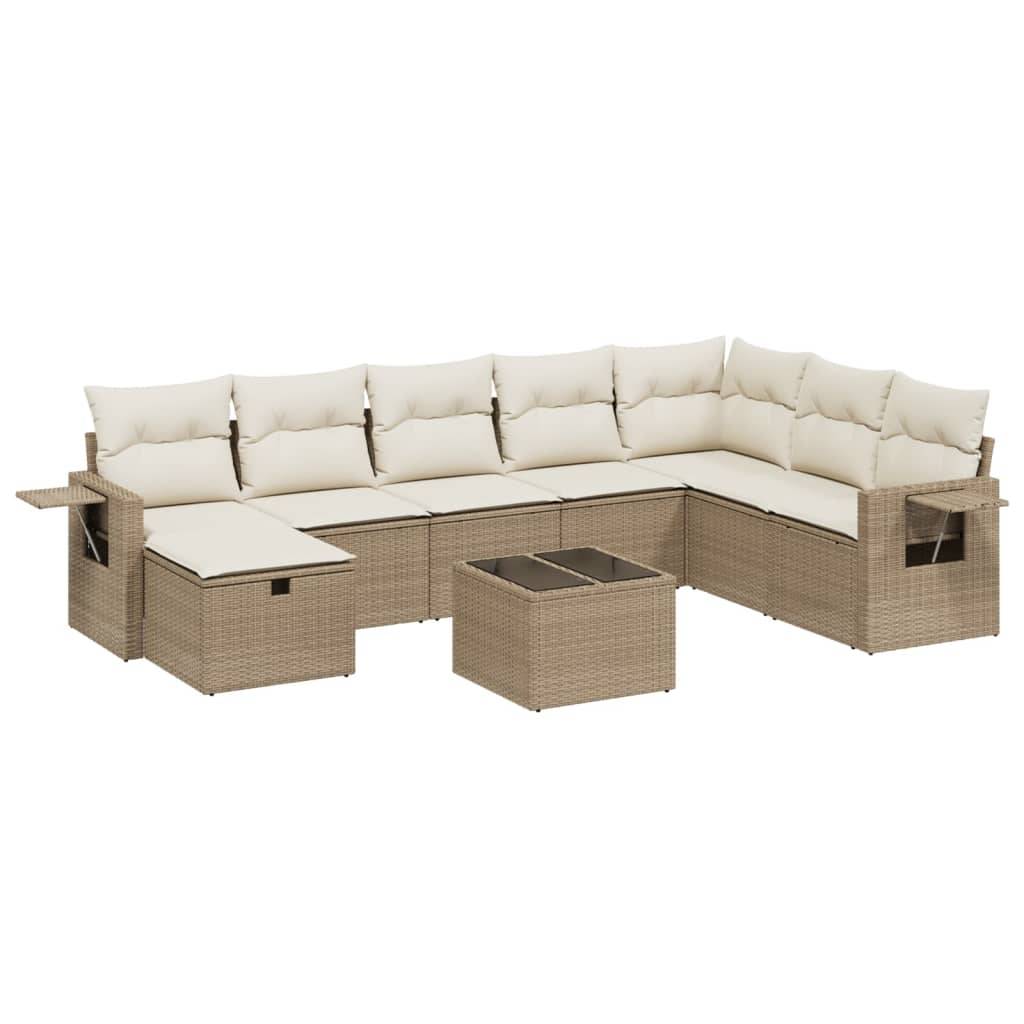 vidaXL 9-tlg. Garten-Sofagarnitur mit Kissen Beige Poly Rattan