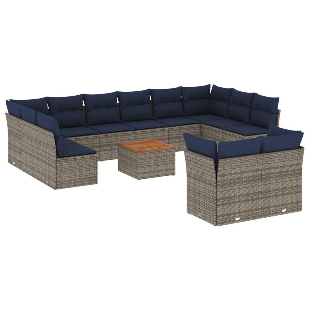 vidaXL 13-tlg. Garten-Sofagarnitur mit Kissen Grau Poly Rattan