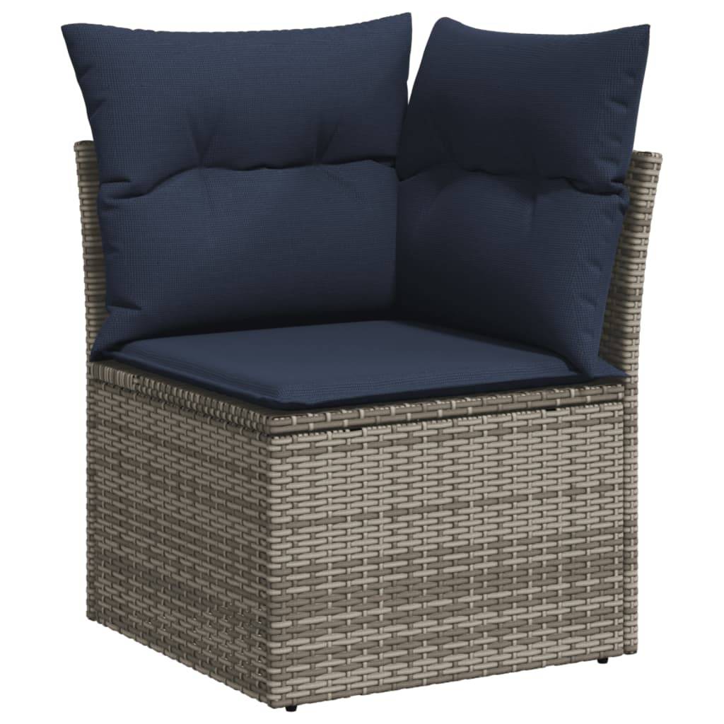vidaXL 11-tlg. Garten-Sofagarnitur mit Kissen Grau Poly Rattan
