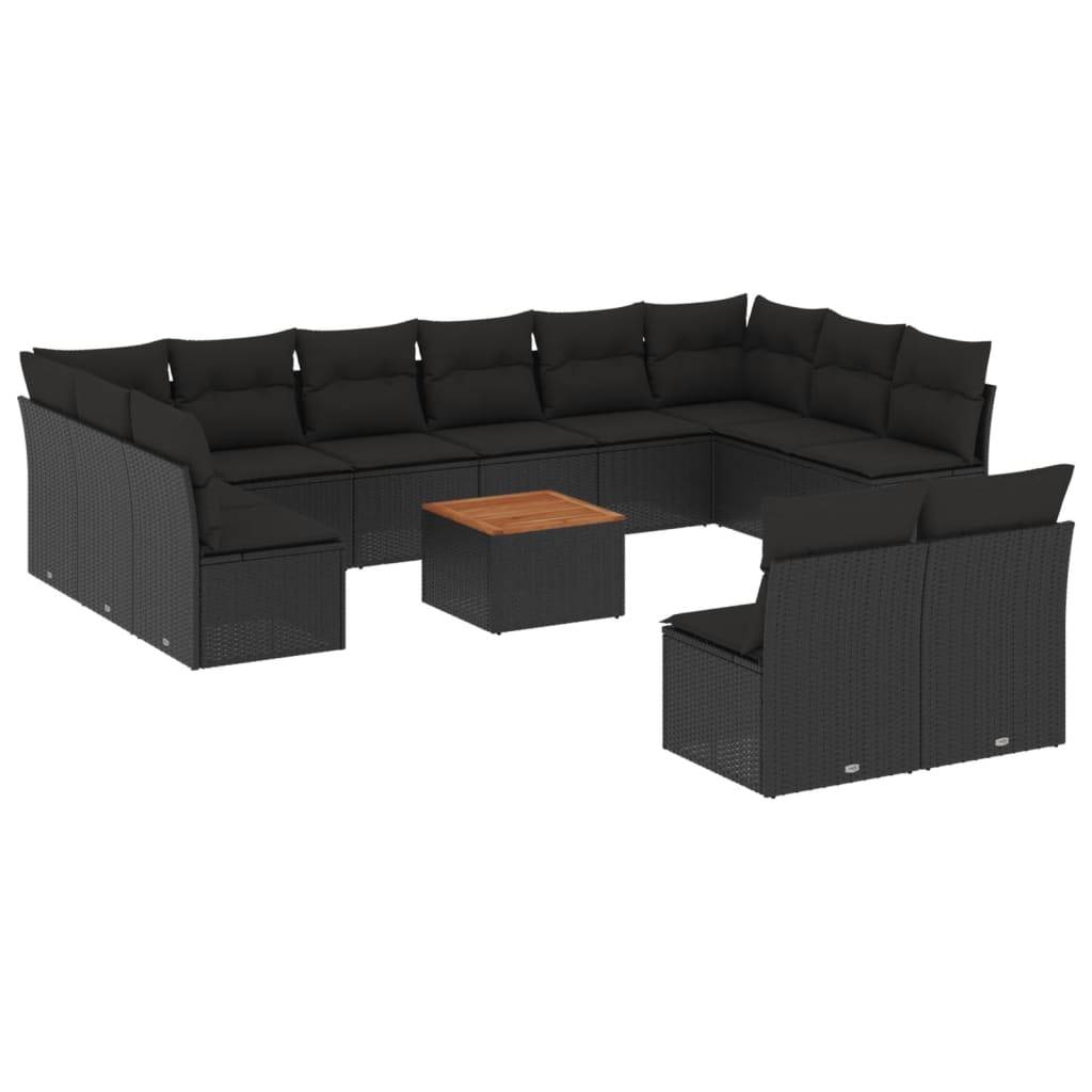 vidaXL 13-tlg. Garten-Sofagarnitur mit Kissen Schwarz Poly Rattan