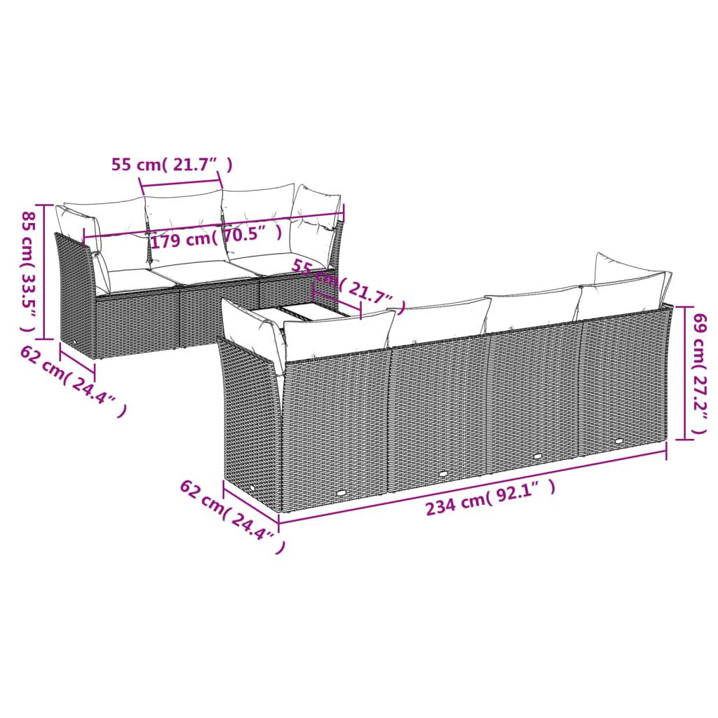 vidaXL 8-tlg. Garten-Sofagarnitur mit Kissen Hellgrau Poly Rattan