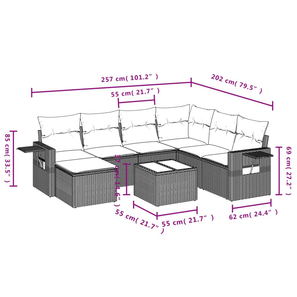vidaXL 8-tlg. Garten-Sofagarnitur mit Kissen Braun Poly Rattan