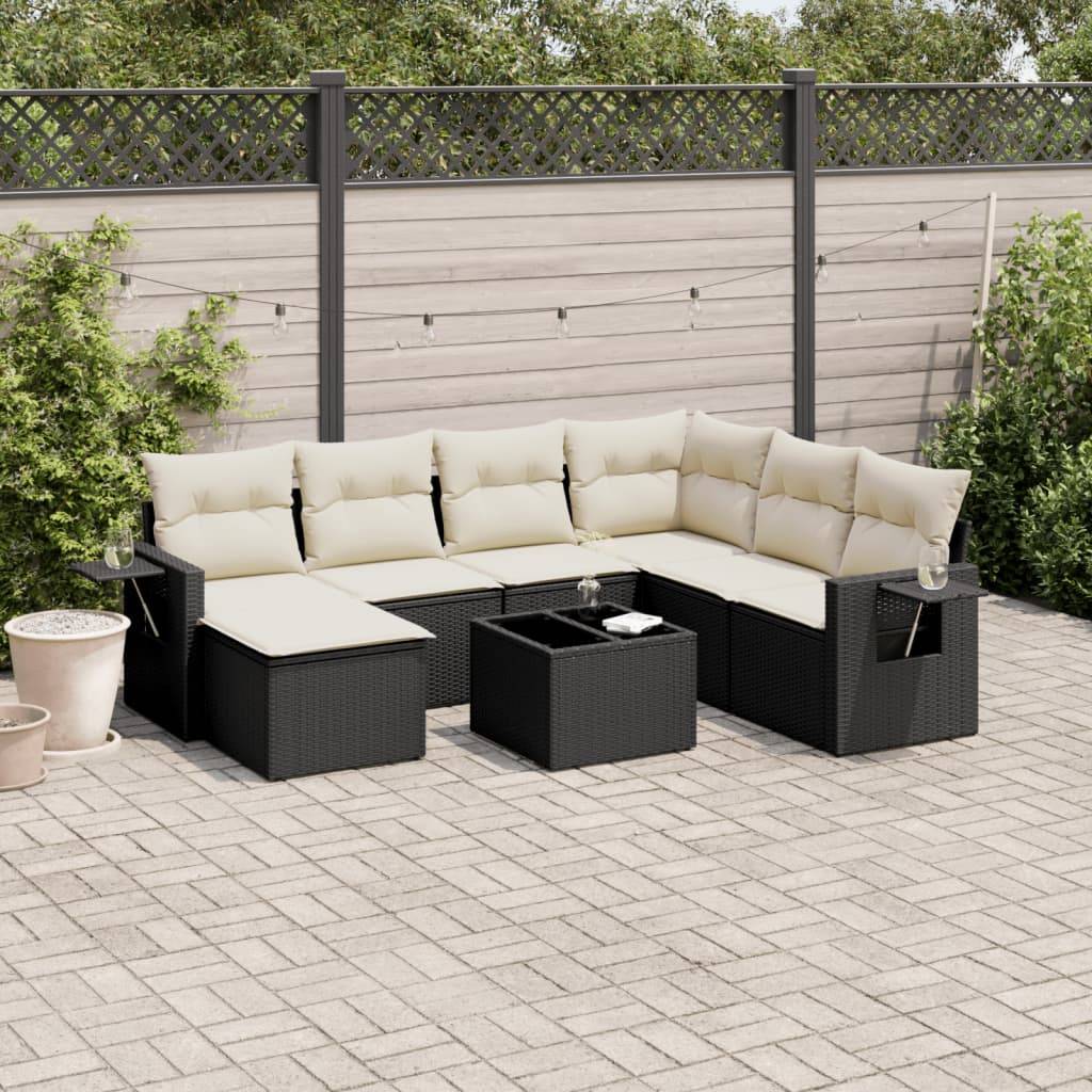 vidaXL 8-tlg. Garten-Sofagarnitur mit Kissen Schwarz Poly Rattan