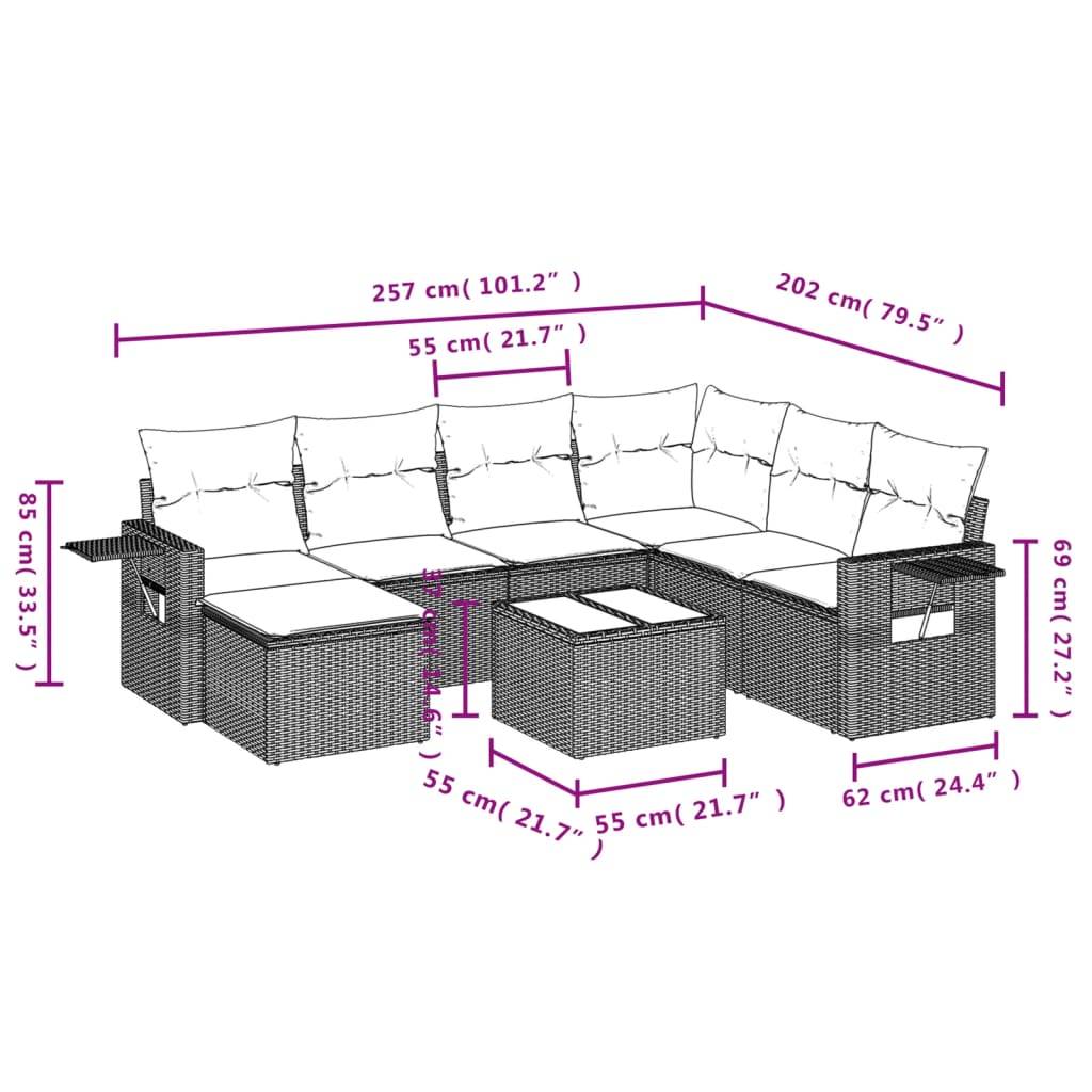 vidaXL 8-teiliges Gartensofa-Set mit Kissen, grau, Polyrattan