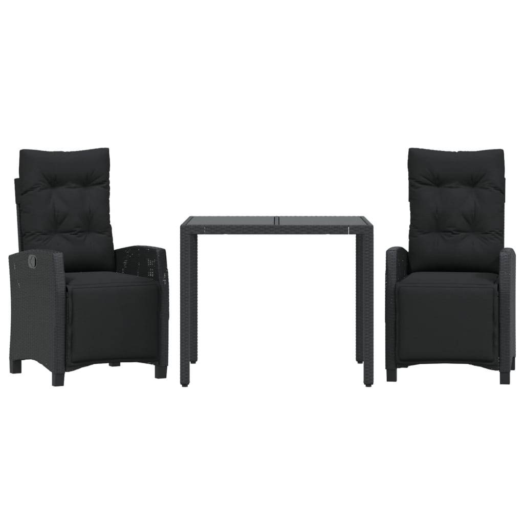 vidaXL 3-tlg. Garten-Essgruppe mit Kissen Schwarz Poly Rattan