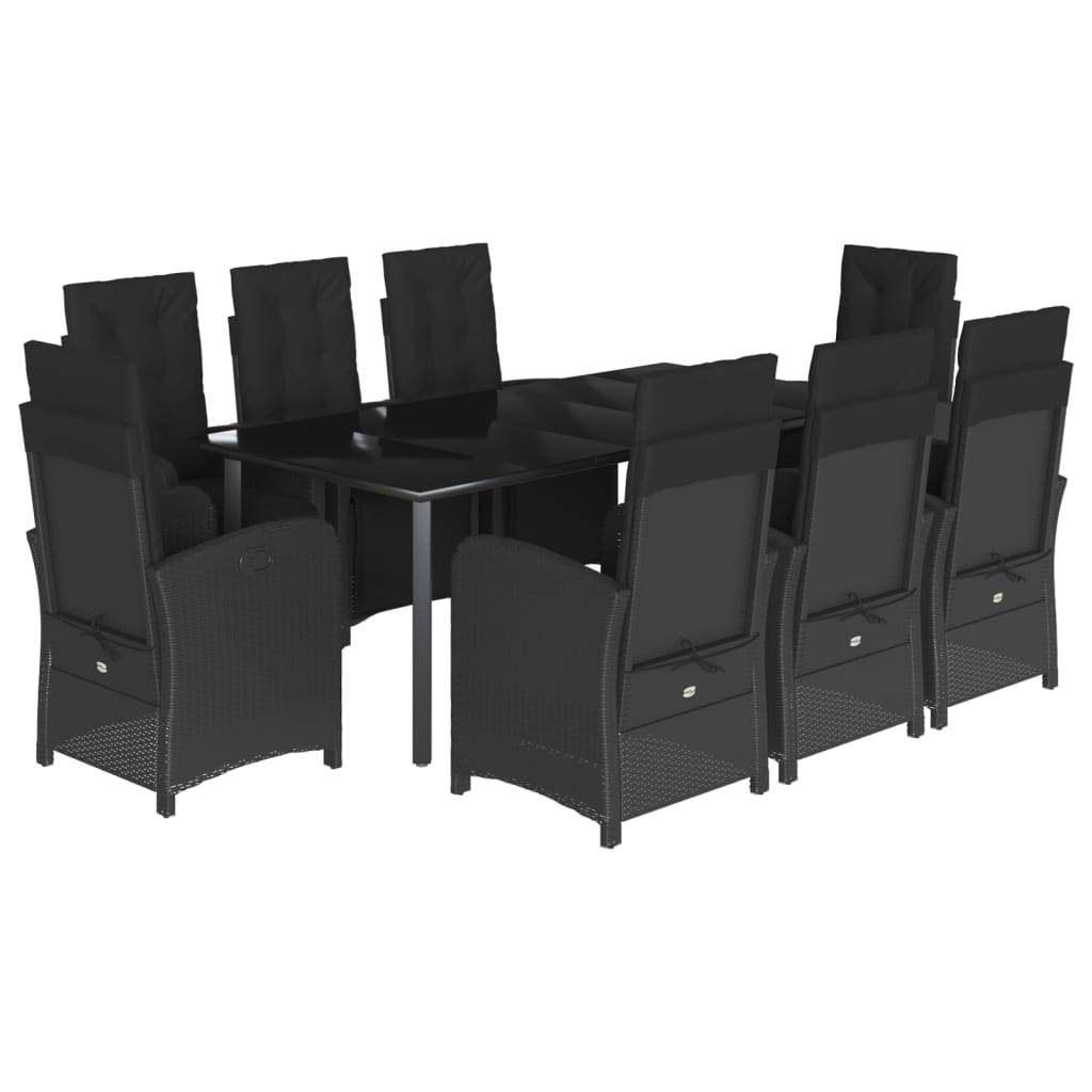 vidaXL 9-tlg. Garten-Essgruppe mit Kissen Schwarz Poly Rattan