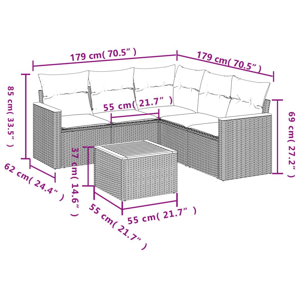 vidaXL 6-teiliges Gartensofa-Set mit Kissen, grau, Polyrattan