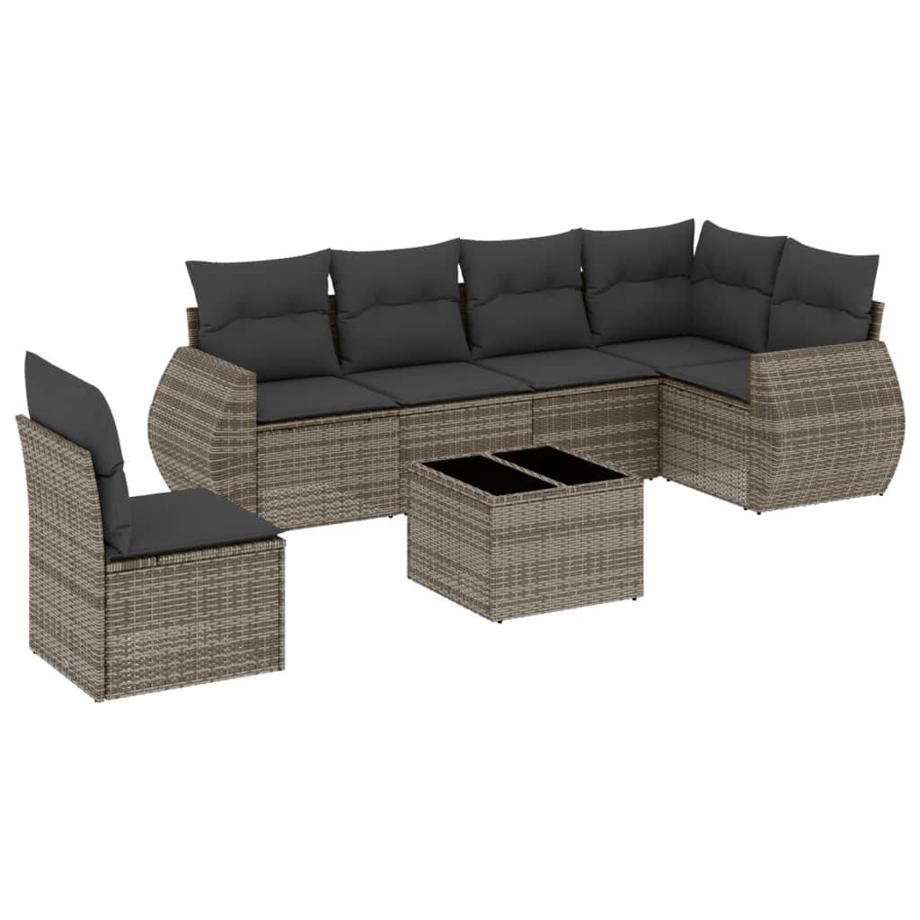 vidaXL 7-tlg. Garten-Sofagarnitur mit Kissen Grau Poly Rattan