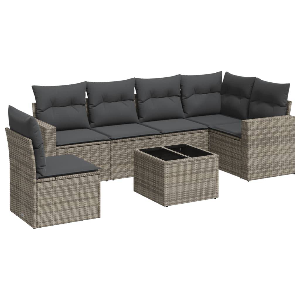 vidaXL 7-tlg. Garten-Sofagarnitur mit Kissen Grau Poly Rattan
