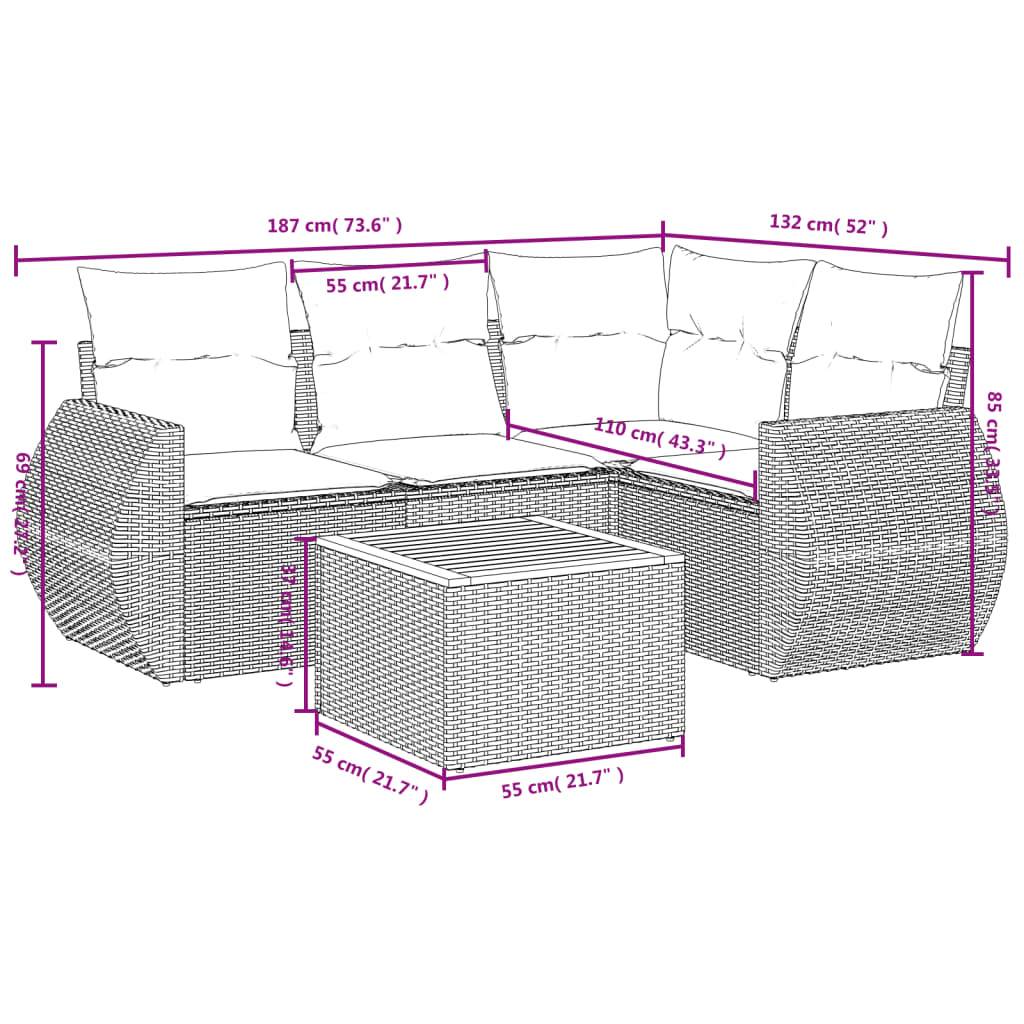 vidaXL 5-tlg. Garten-Sofagarnitur mit Kissen Beige Poly Rattan