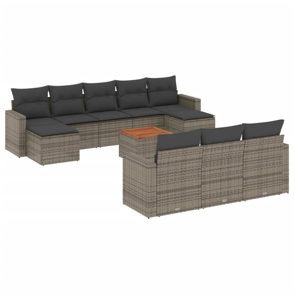 vidaXL 11-tlg. Garten-Sofagarnitur mit Kissen Grau Poly Rattan
