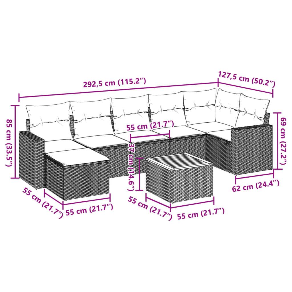 vidaXL 8-tlg. Garten-Sofagarnitur mit Kissen Schwarz Poly Rattan