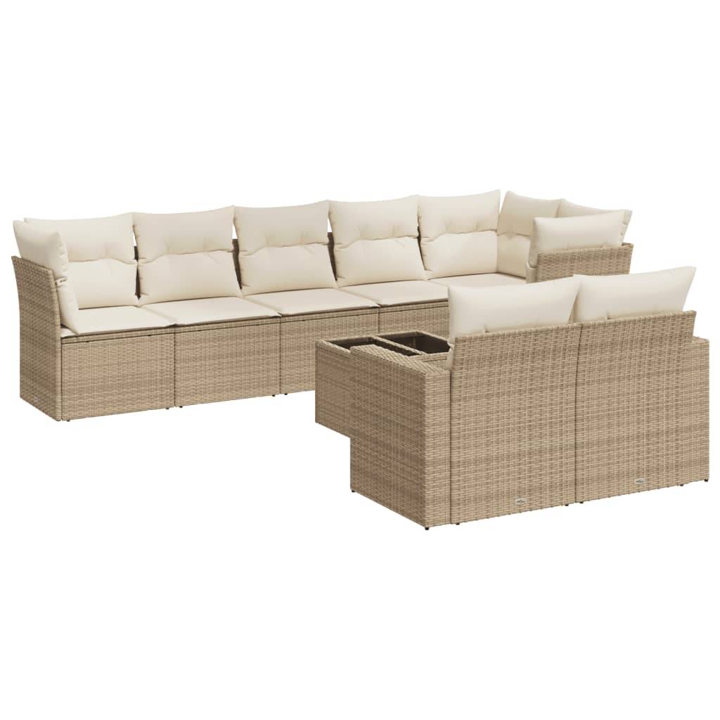 vidaXL 9-tlg. Garten-Sofagarnitur mit Kissen Beige Poly Rattan