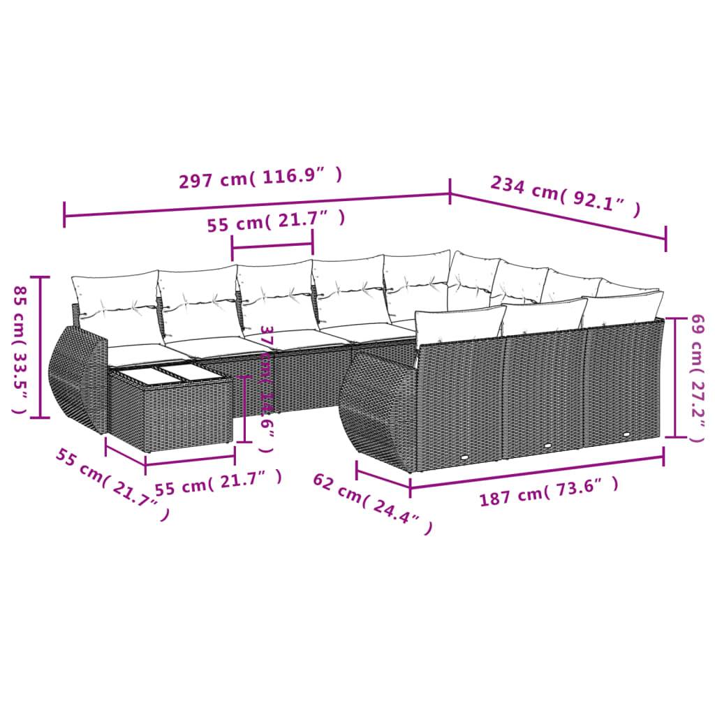 vidaXL 11-tlg. Garten-Sofagarnitur mit Kissen Grau Poly Rattan