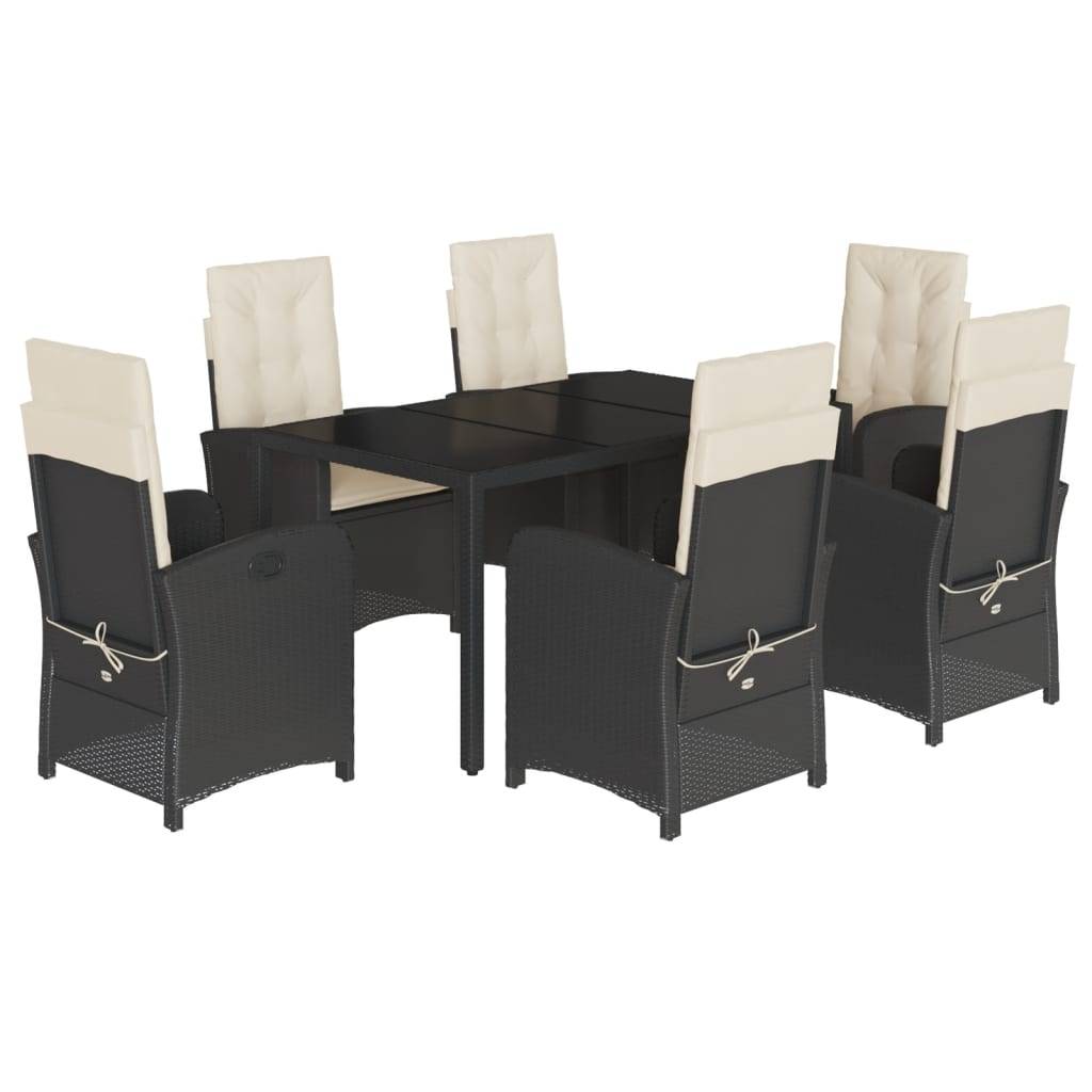 vidaXL 7-tlg. Garten-Essgruppe mit Kissen Schwarz Poly Rattan