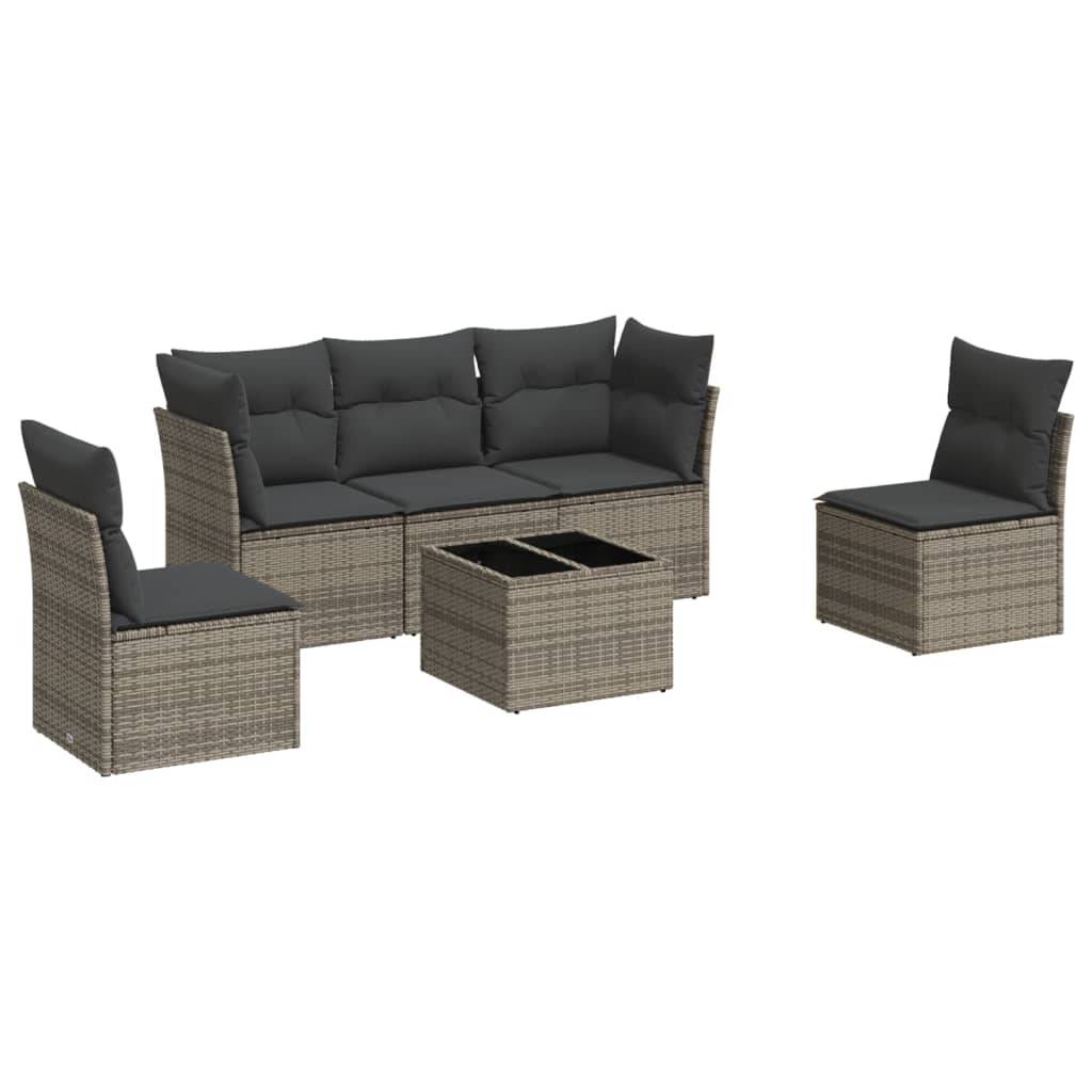 vidaXL 6-tlg. Garten-Sofagarnitur mit Kissen Grau Poly Rattan