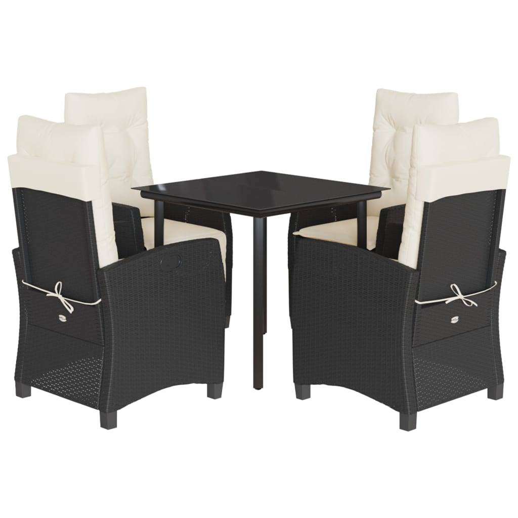 vidaXL 5-tlg. Garten-Essgruppe mit Kissen Schwarz Poly Rattan