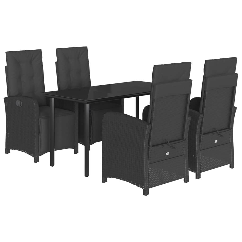 vidaXL 5-tlg. Garten-Essgruppe mit Kissen Schwarz Poly Rattan