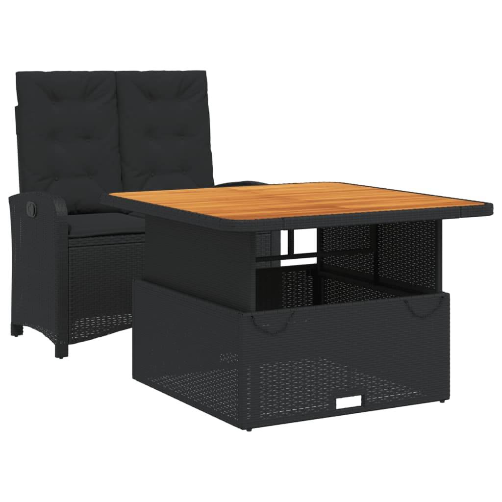vidaXL 2-tlg. Garten-Essgruppe mit Kissen Schwarz Poly Rattan