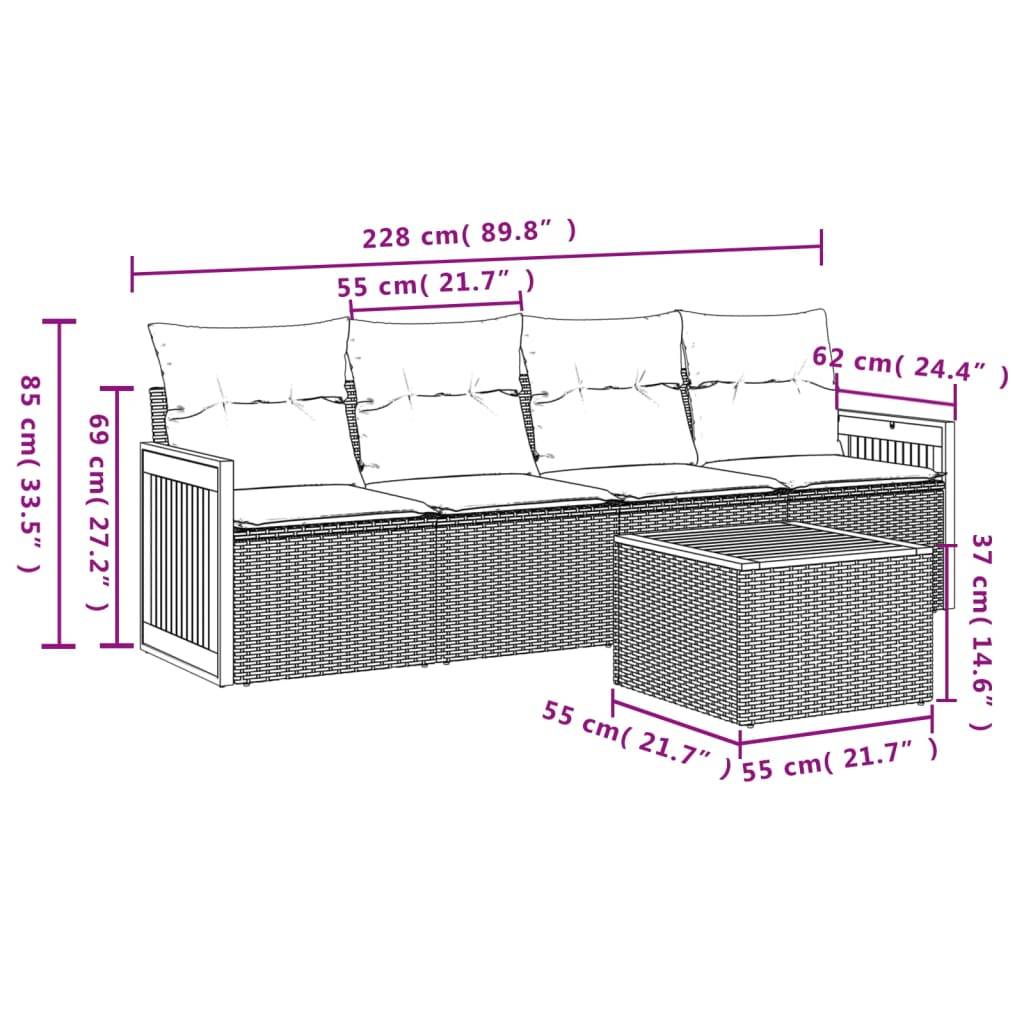 vidaXL 5-tlg. Garten-Sofagarnitur mit Kissen Beige Poly Rattan