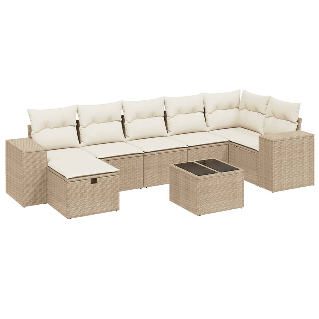 vidaXL 8-tlg. Garten-Sofagarnitur mit Kissen Beige Poly Rattan